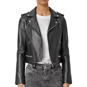MAJE BASALT Lambskin leather moto jacket Black NWT
